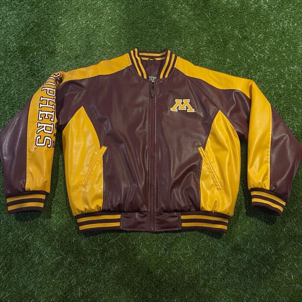 Vtg Steve & Barrys Minnesota Golden Gophers Leather Bomber Jacket Mens Medium M